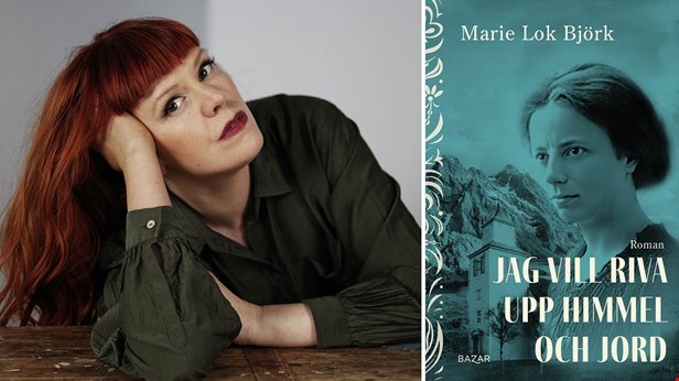 Bilden visar ett kollage av ett foto av Marie Lok Björk samt foto av framsida av boken "Jag vill riva upp himmel och jord"